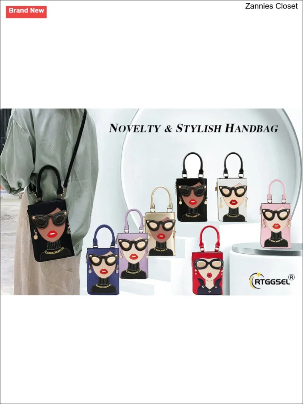 PU Leather Satchel Handbag with 3D Lady Face Charm and Gold Plated Accents